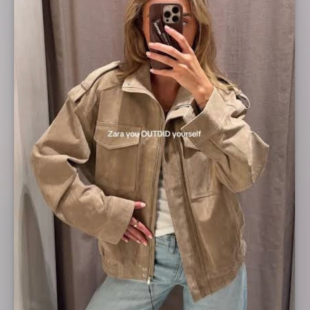 ZARA Viral Suede Leather Oversized Jacket. New, S - Picture 3 of 16